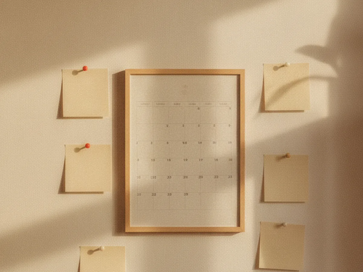 Wandkalender mit vielen Notizzetteln daneben